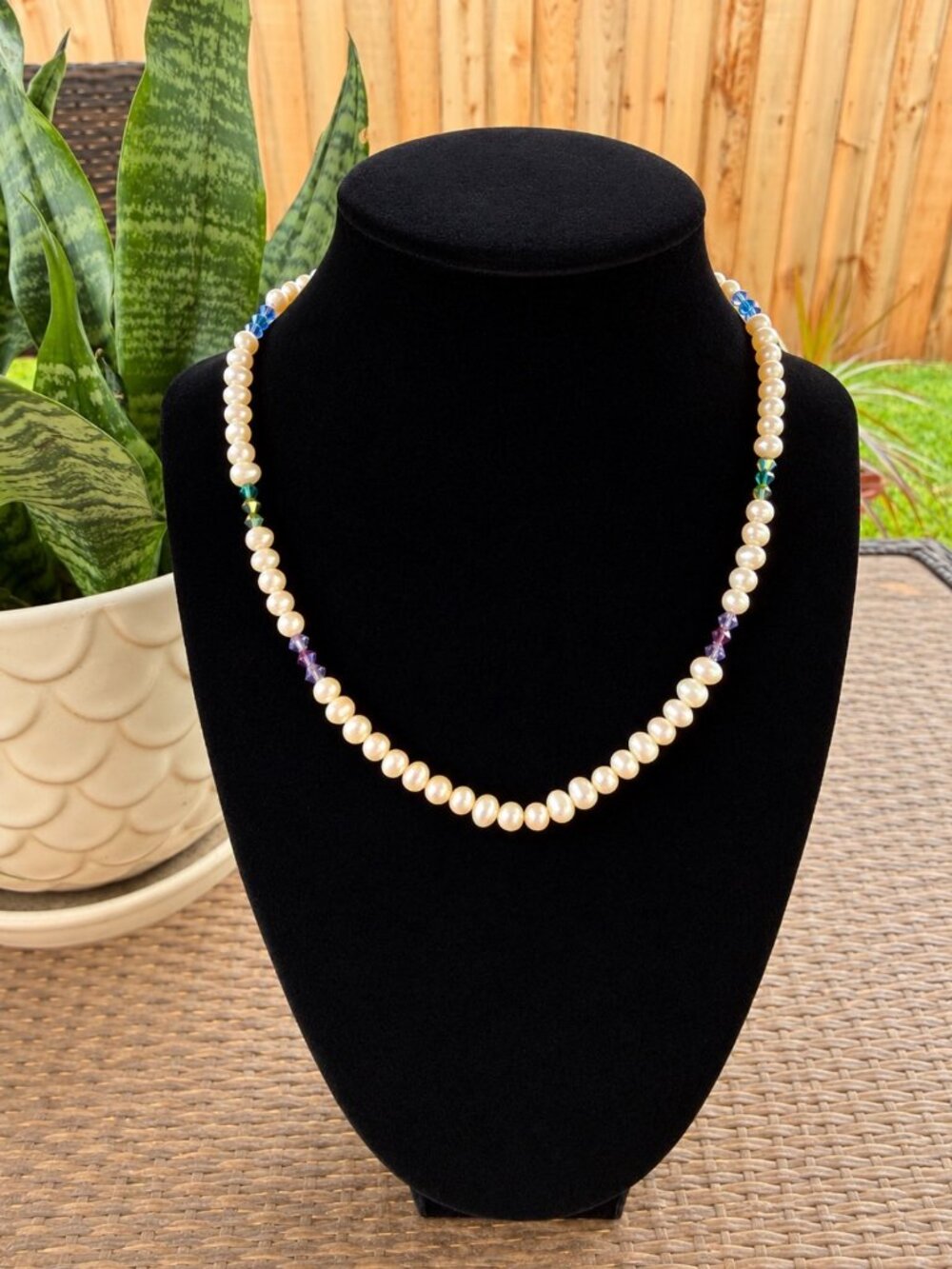 Pearl Necklace with Crystal Accents | 16 Inch Pearl Necklace | 18K Gold Plated H